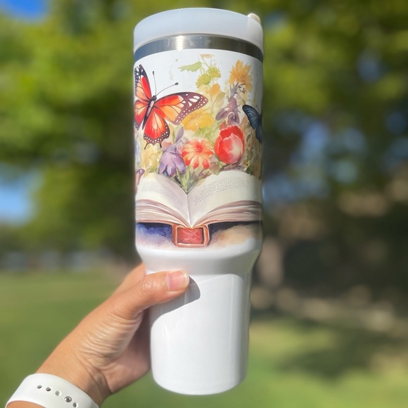 40 oz Colorful Book and butterfly Double-wall vacuum insulation Tumbler with str - Picture 6 of 10